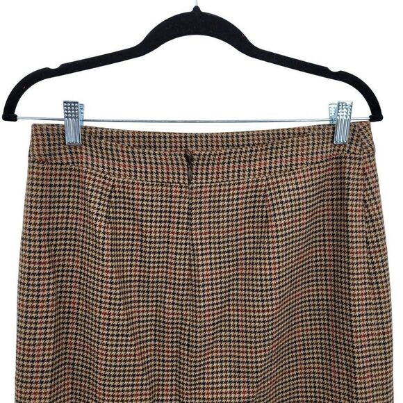 Vintage 80s Casual Corner Skirt Wool Houndstooth Plaid Tea Length Tan 10 Western - Picture 9 of 15